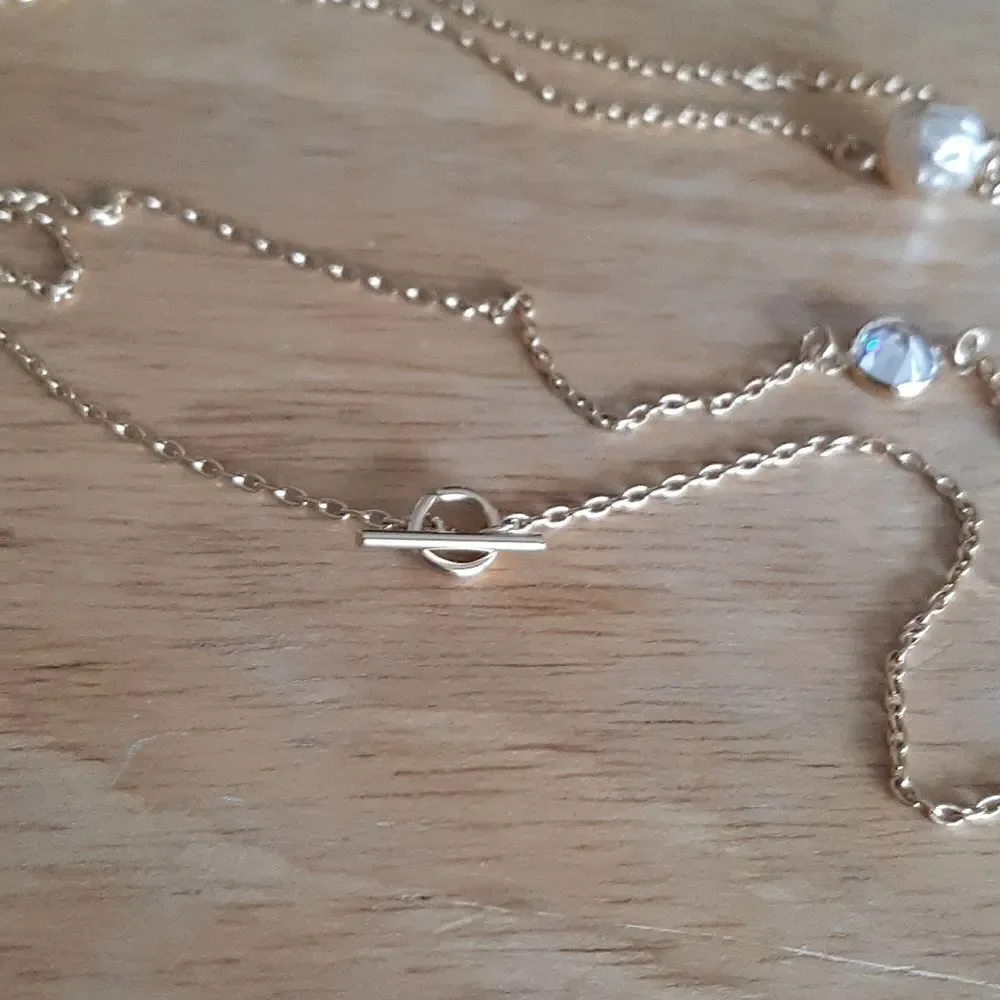 Vintage long gold necklace with faux pearls and crystals